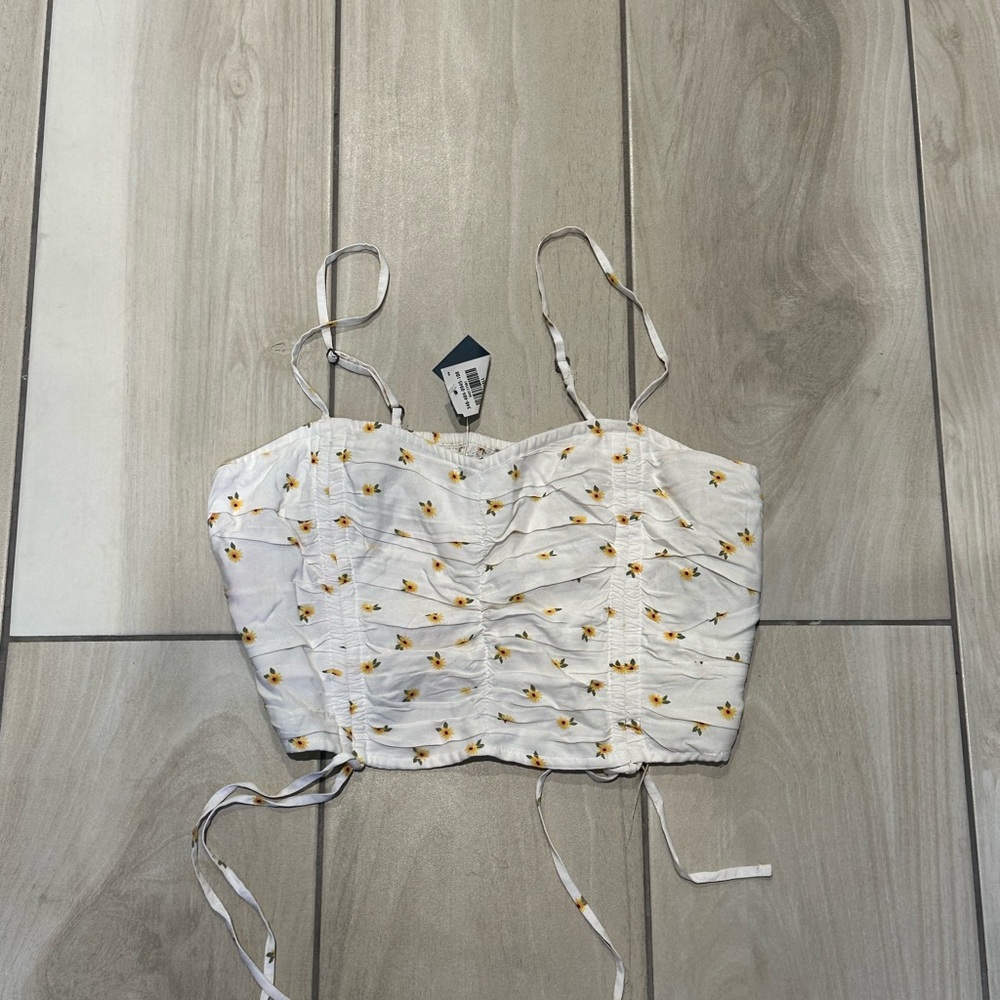 Hollister White Ruched Crop Camisole